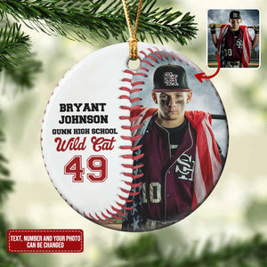 Baseball Player Custom Photo & Team Name Ceramic Ornament