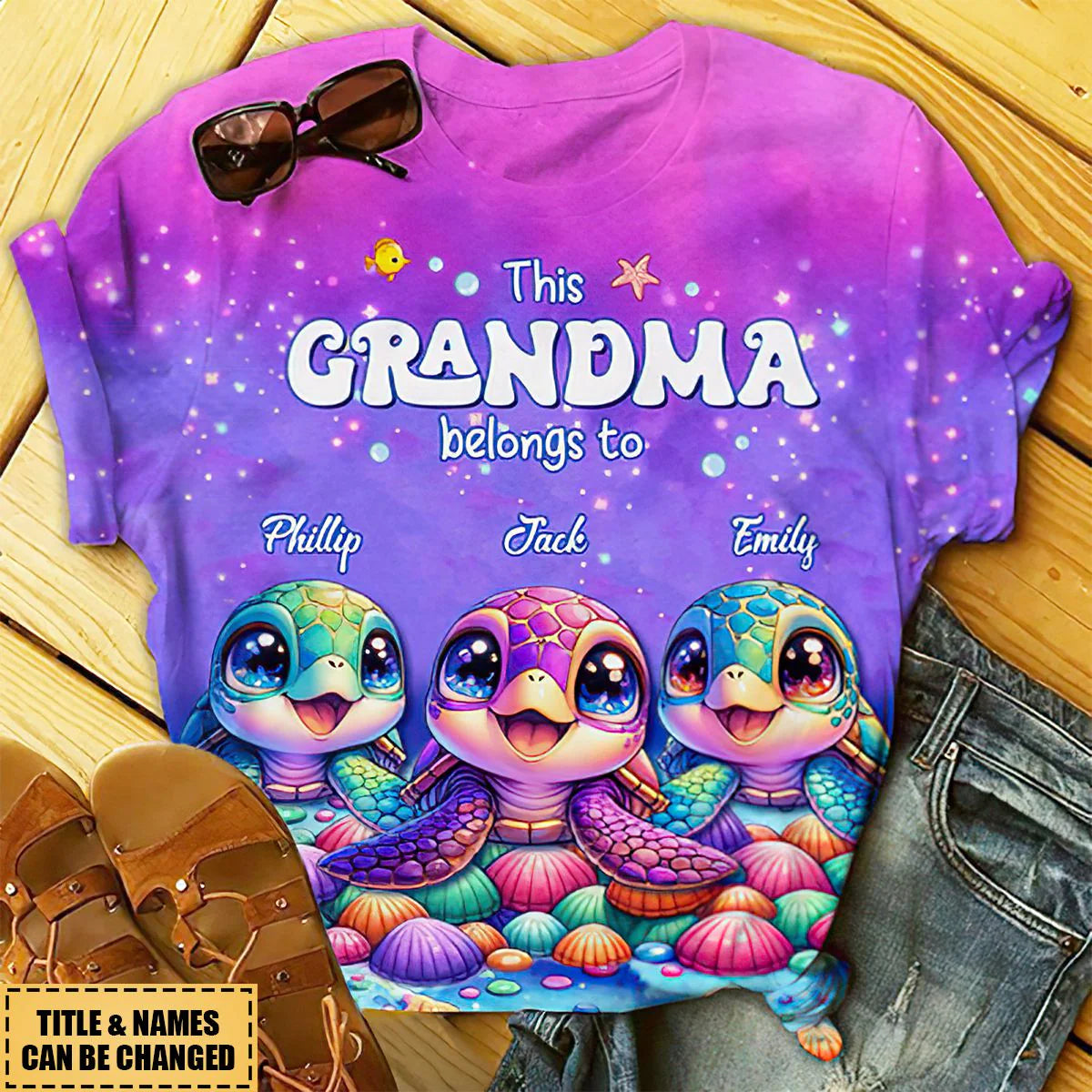 This Grandma Belongs To Colorful Turtle Personalized 3d T-shirt - Comxon