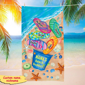 Nana's Beach Buddies Summer Flip Flop Personalized Beach Towel Perfect Gift for Grandmas Moms Aunties
