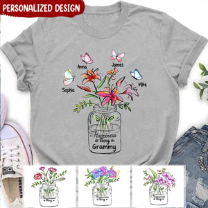 Happiness Is Being A Grandma Mom Vase of Flower Personalized Shirt