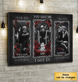 Personalized Skeleton From Our First Kiss Till Our Last Breath Poster, You Got Me I Got Us, Motorcycle Couple Wall Decor