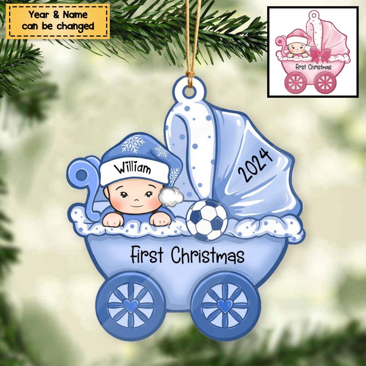 2024 Release - Baby's First Christmas, Baby Carriage, Personalized Christmas Ornament, Custom Gift for Baby