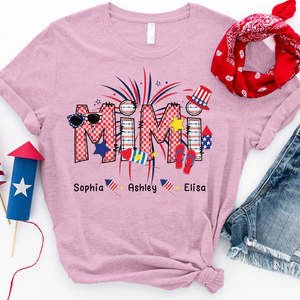 Patriotic Doodle 4th Of July Mimi And Grandkid  T-Shirt