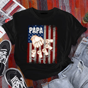 Papa Dad Hand Flag With Kids, Perfect Gift For Father's Day Personalized Shirt