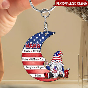 Personalized Grandma Dwarf Moon American Flag Keychain