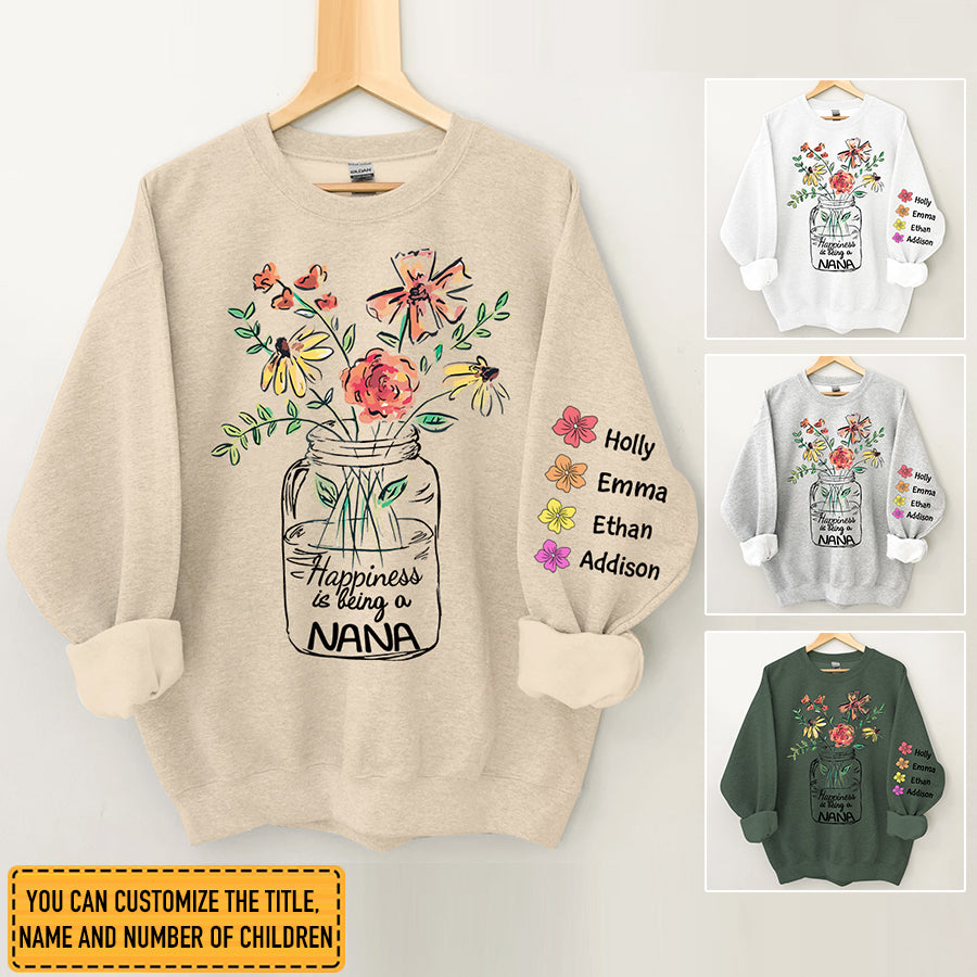 Happiness Is Being A Nana Flower Watercolor Sweatshirt