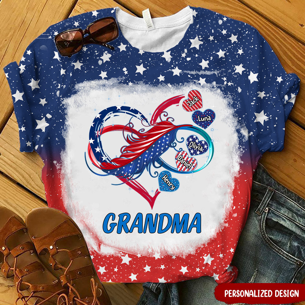 Independence Day Grandma Mom Custom Nickname Names Family Heart Infinity July 4th Gift 3d Tshirt