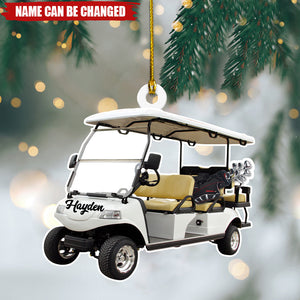 Custom Name White Golf Cart Christmas Ornament