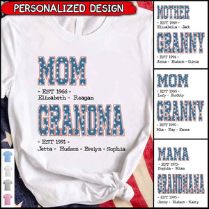 Personalized Mom Grandma EST 4th Of July T-shirt