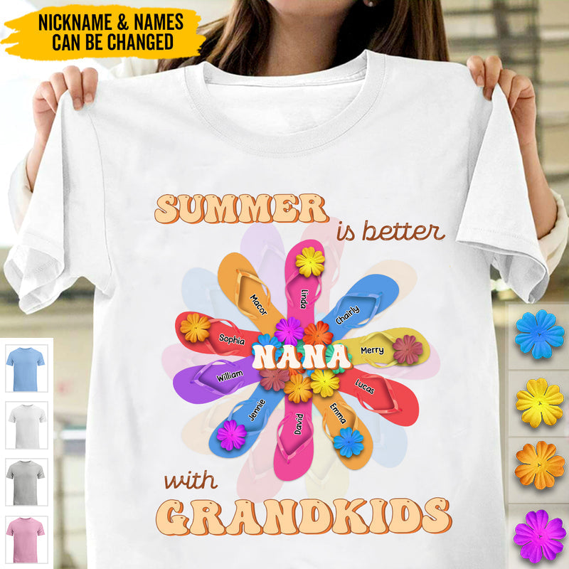 Personalized Grandma Mom Flip Flops Flower Summer Beach Hawaii-T-shirt