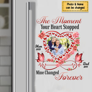 Memorial Upload Photo Flower Heart Butterfly, The Moment Your Heart Stopped Personalized Decal