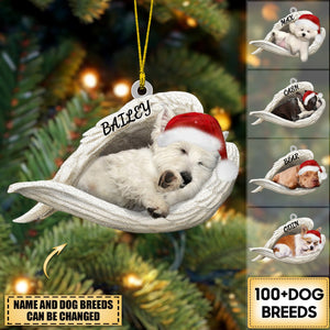 Personalized Dog Sleeping Angel Merry Christmas Ornament