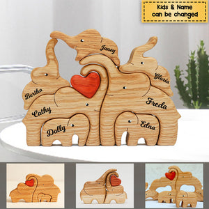 (Global Shipping)Personalized Elephant Family Wooden Art Puzzle, Gift For Family