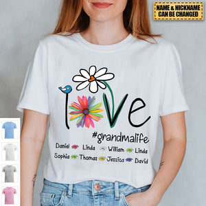 Personalized Love Grandma Life Flower And Grandkids T-shirt