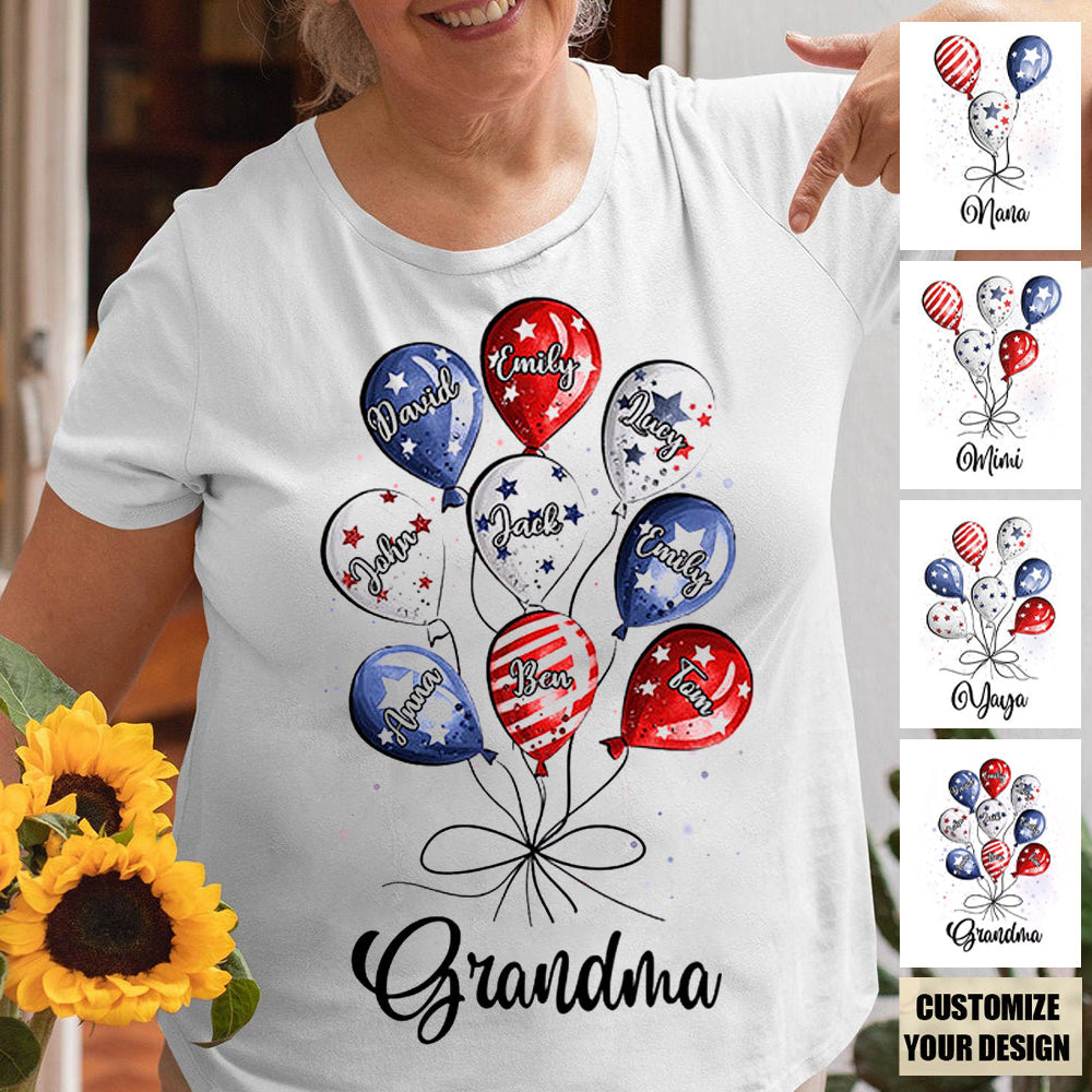 Grandma Auntie Mom Little Balloon Kids American Flag Pattern Personalized Shirt