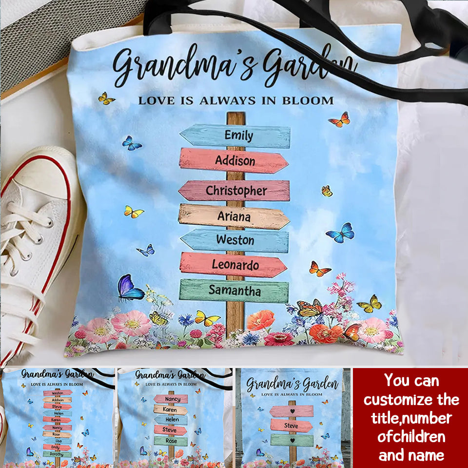 Grandma Mom's Garden Butterfly Kids, Love Is Always In Bloom Personalized Tote Bag