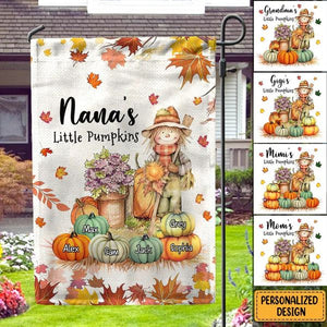 Fall Season Nana's Little Pumpkins Scarecrow Grandma Personalized Garden Flag House Flag