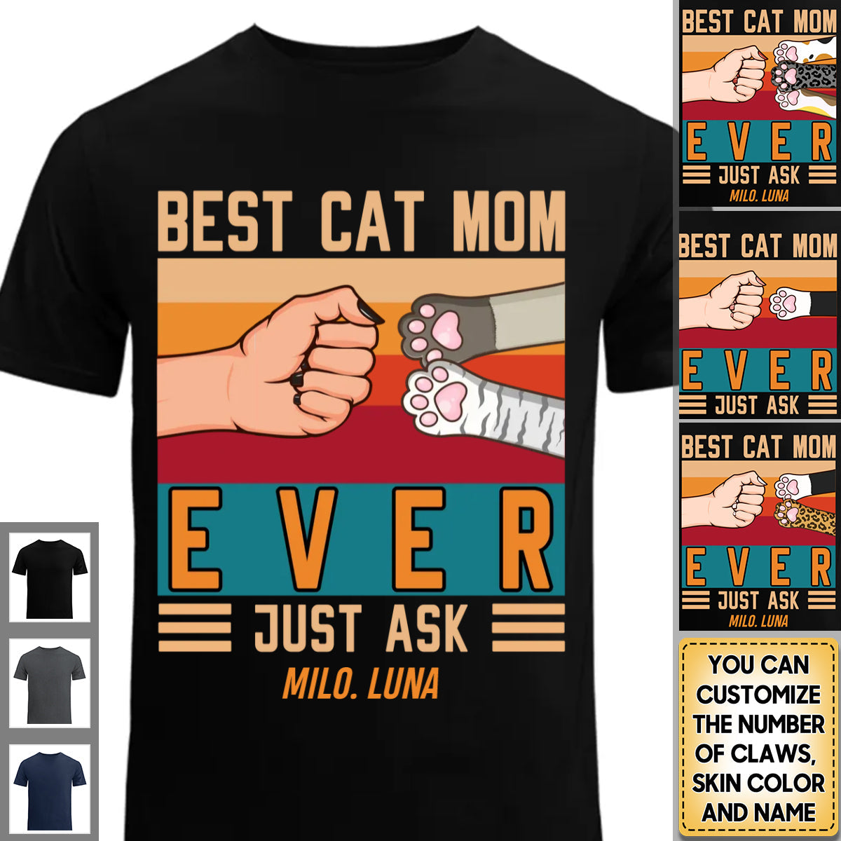 Best Cat Mom Cat Dad Ever Fist Bump Personalized Black T-shirt