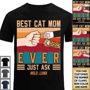 Best Cat Mom Cat Dad Ever Fist Bump Personalized Black T-shirt