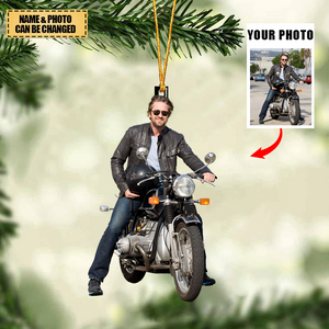 Personalized Christmas Hanging Ornament - Gift For Biker/Motorcycle Lovers - Custom Your Photo