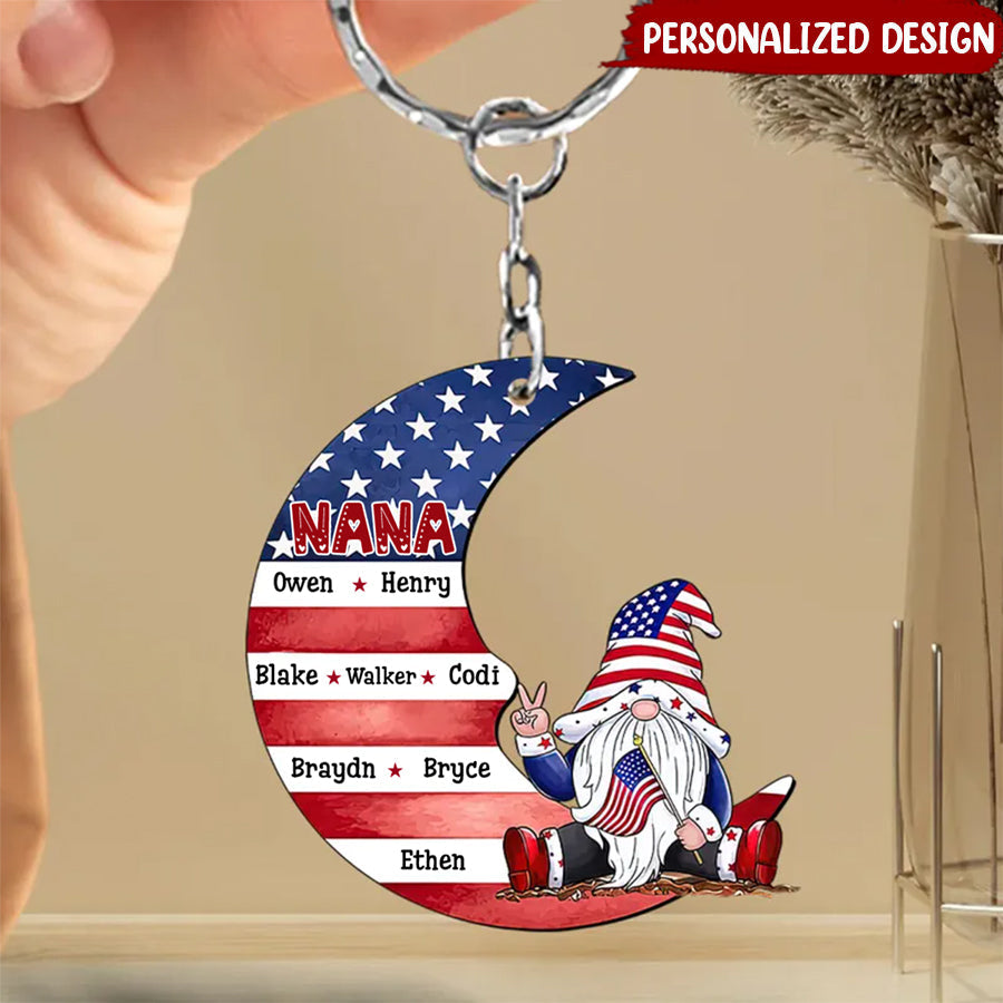 Personalized Grandma Dwarf Moon American Flag Keychain