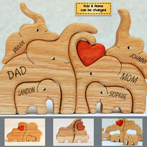 (Global Shipping)Personalized Elephant Family Wooden Art Puzzle, Gift For Family