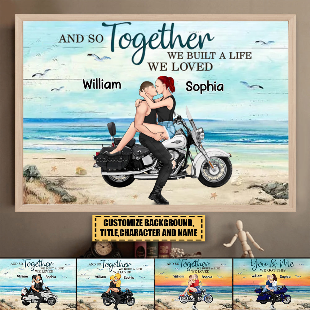 motorcycle Kissing Couple-Personalized Horizontal Poster