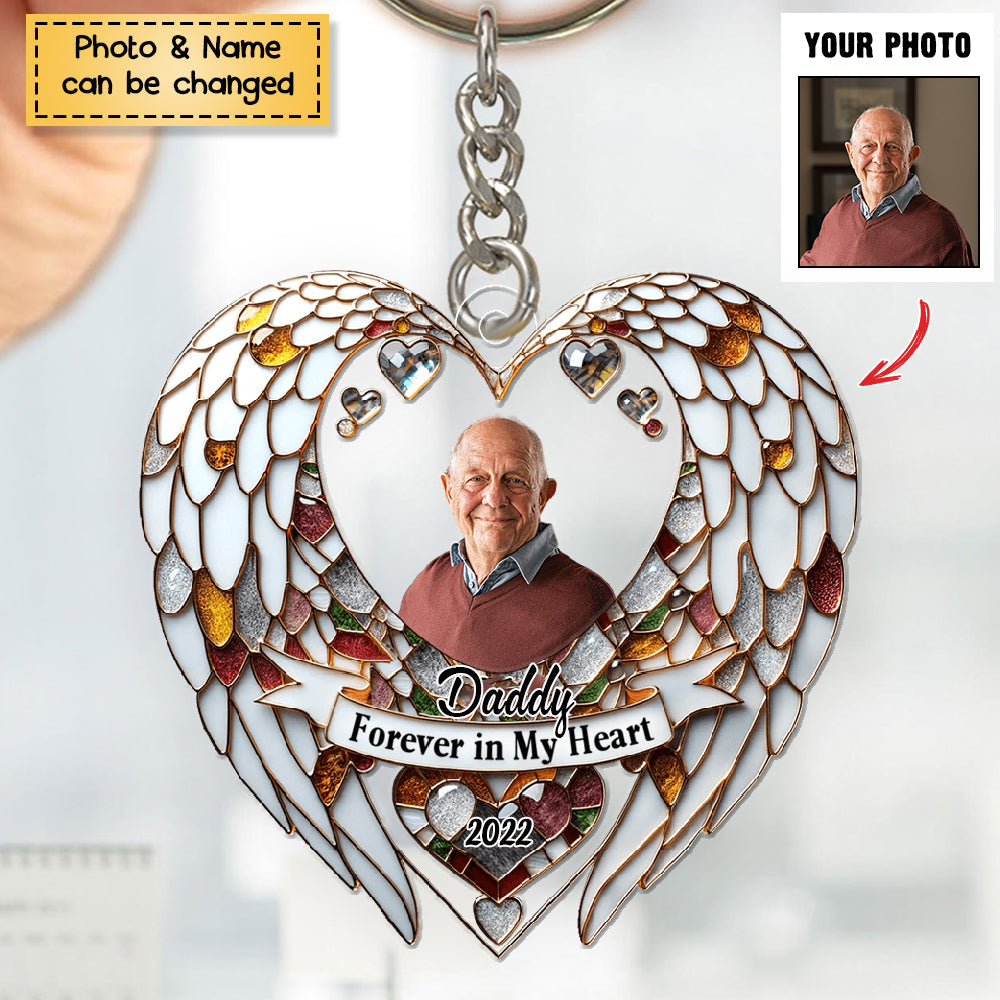 Angel Wings Upload Photo Memorial Personalized Acrylic Keychain