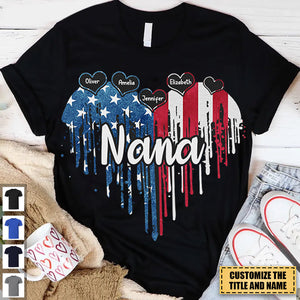 Nana & Her Kids - Family Personalized Custom Unisex Patriotic T-shirt