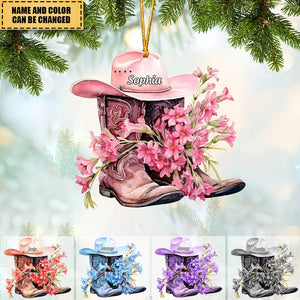 Personalized Boots And Hat With Flower Cowgirl / Cowboy Ornament