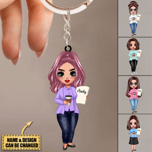 Doll Teacher Colorful Classroom Welcome Personalized Acrylic Keychain