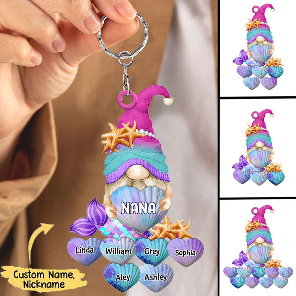 Mermaid  Grandma Cute Heart Shell Grandkids Personalized Keychain