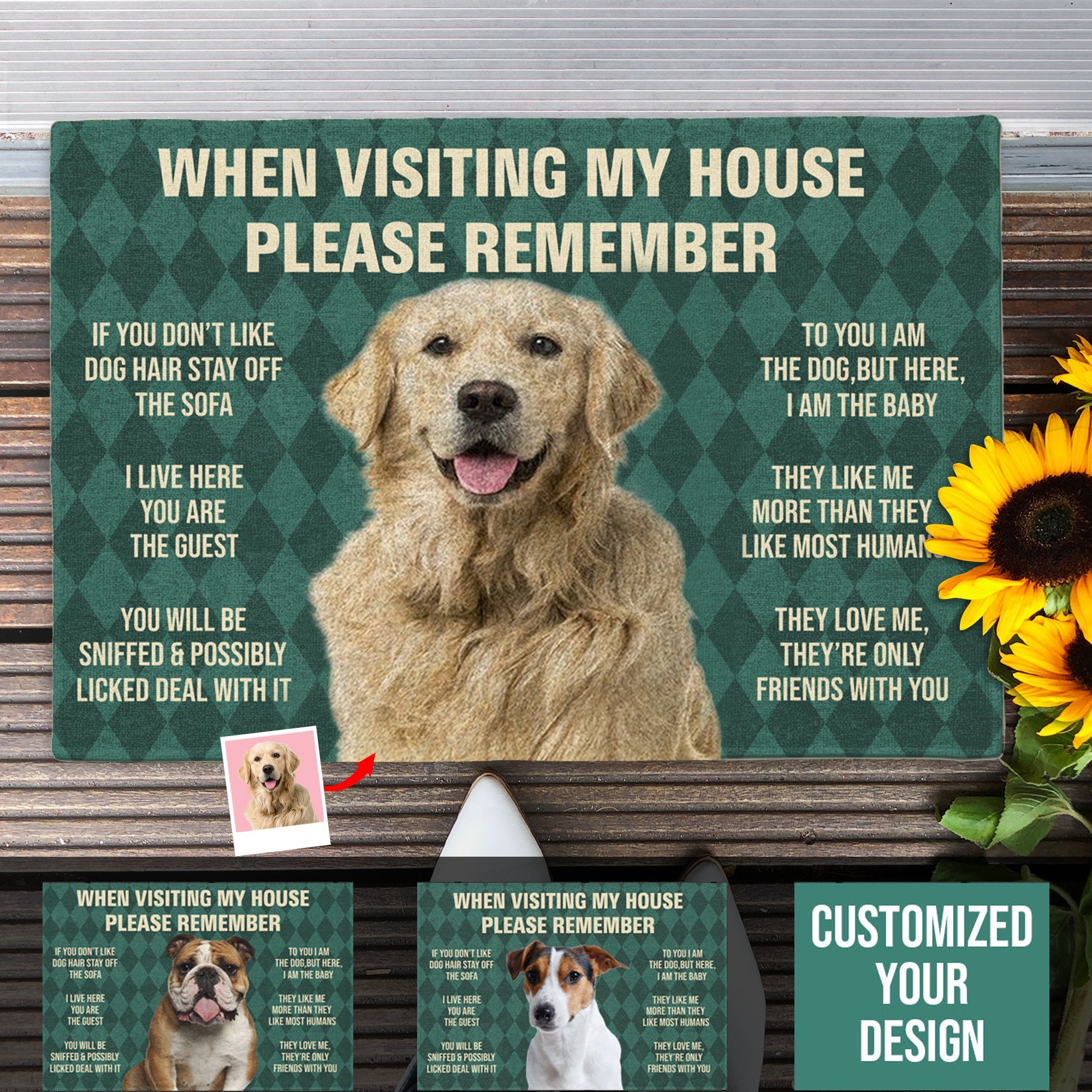 When Visiting My House Please Remember Love Dog Rules Upload Photo - Personalized Doormat - Dog , Gifts For Dog Lovers